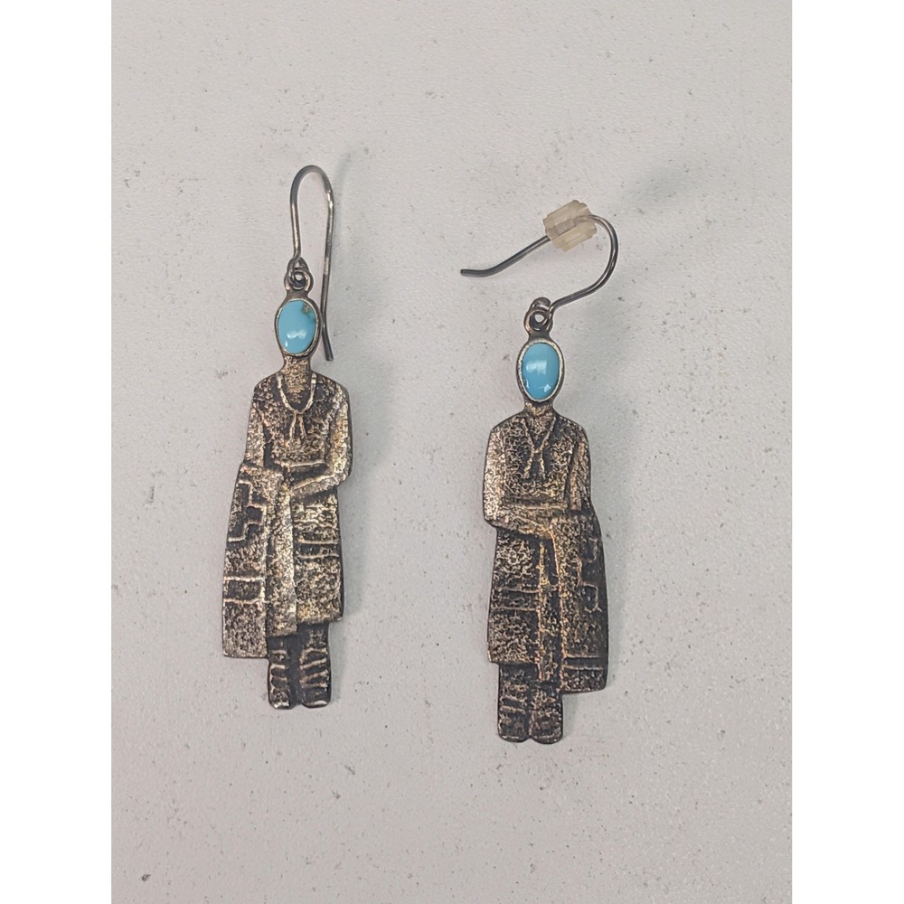 RTB Turquoise Figure Dangle Silver Ethnic Women 2in Tribal Southwestern Jewelry